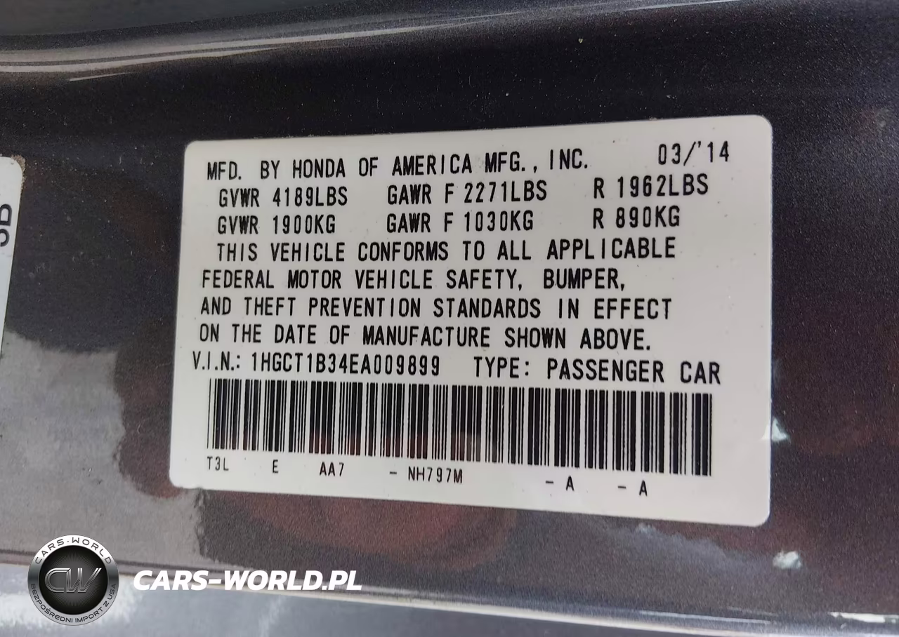 2014 Honda Accord Lx-S VIN:1HGCT1B34EA009899 - 9