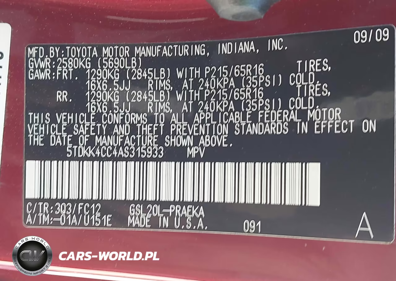 2010 Toyota Sienna Le VIN:5TDKK4CC4AS315933 - 9