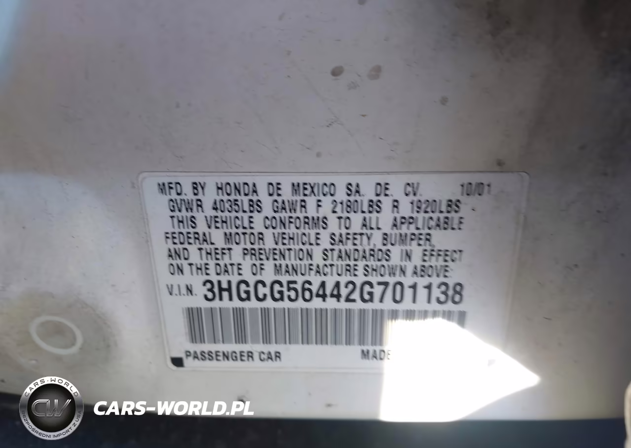 2002 Honda Accord 2.3 Lx VIN:3HGCG56442G701138 - 9