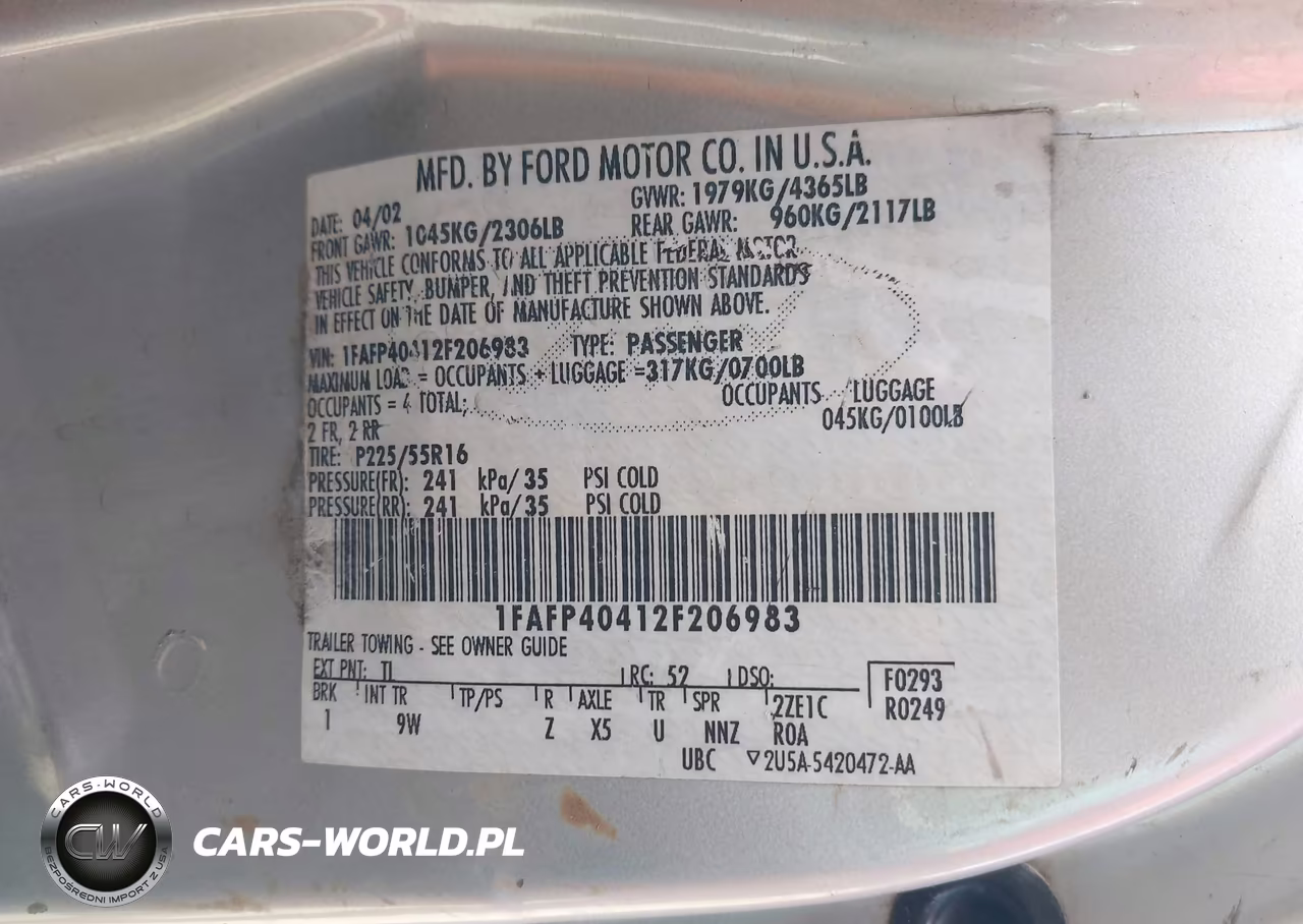 2002 Ford Mustang VIN:1FAFP40412F206983 - 9