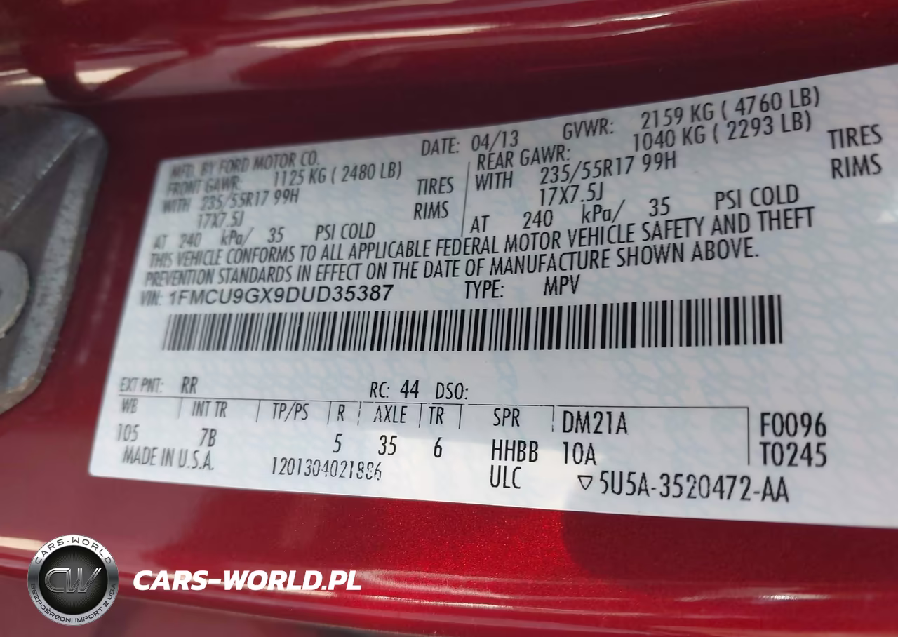2013 Ford Escape Se VIN:1FMCU9GX9DUD35387 - 9