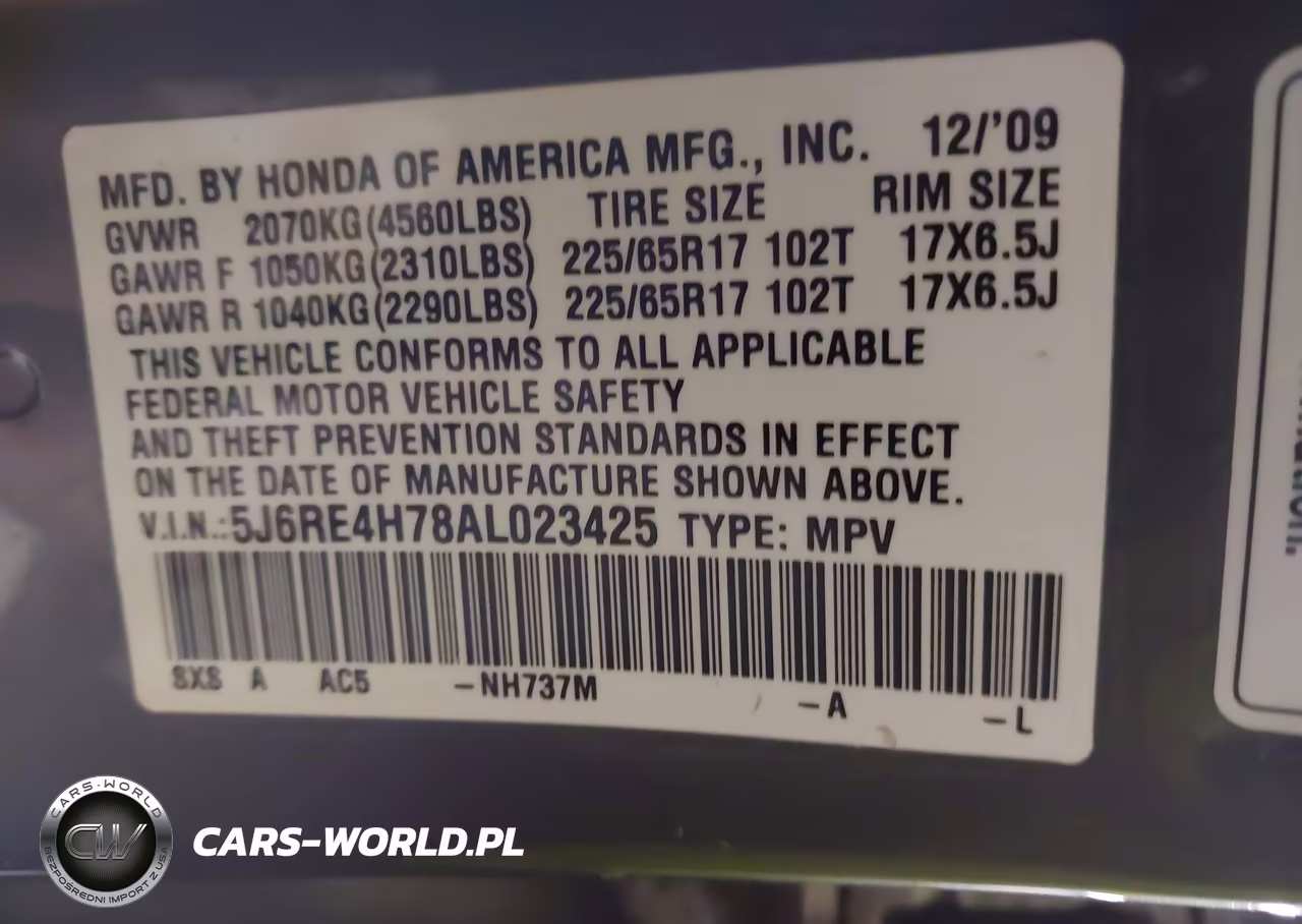 2010 Honda Cr-V Ex-L VIN:5J6RE4H78AL023425 - 9