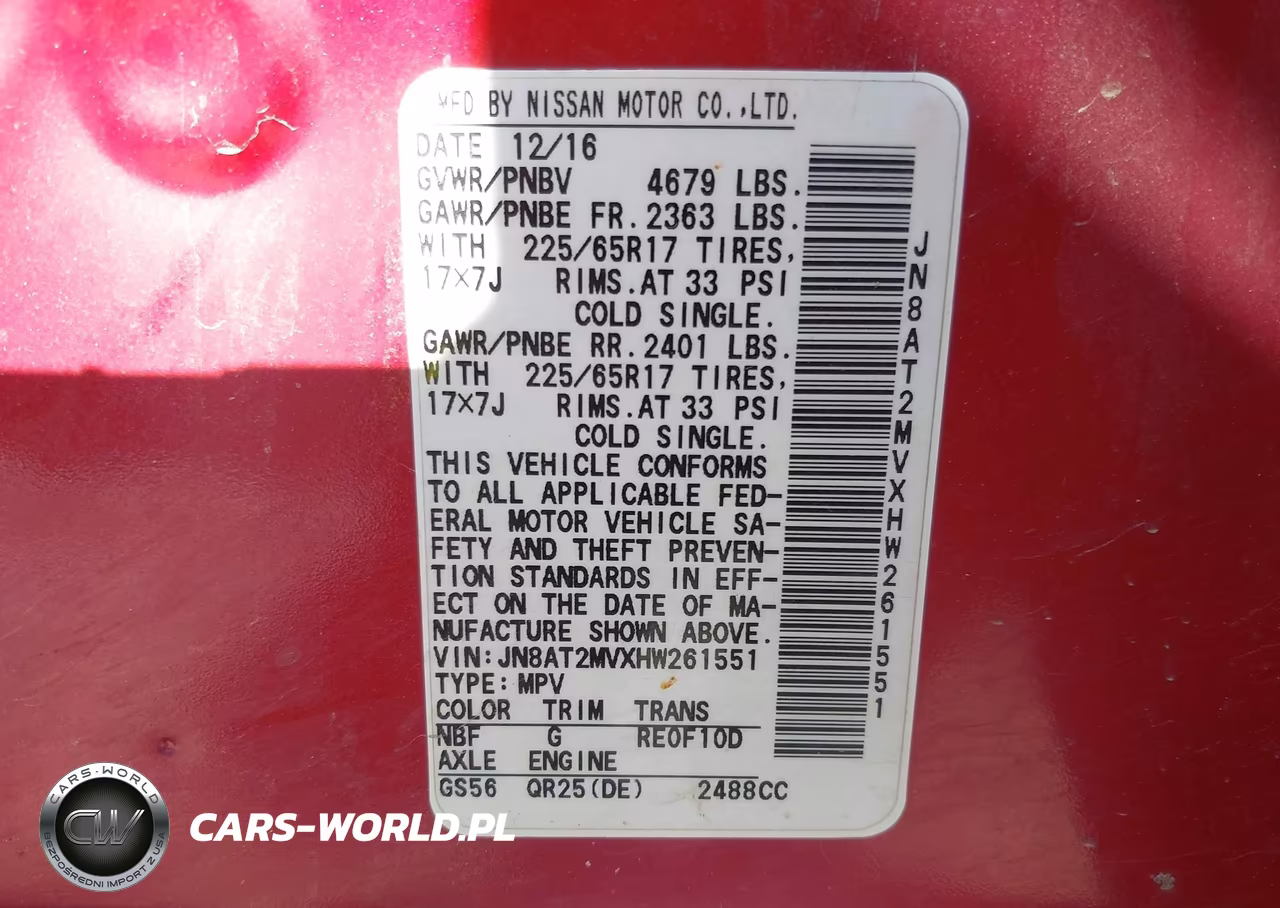 2017 Nissan Rogue Sv VIN:JN8AT2MVXHW261551 - 9