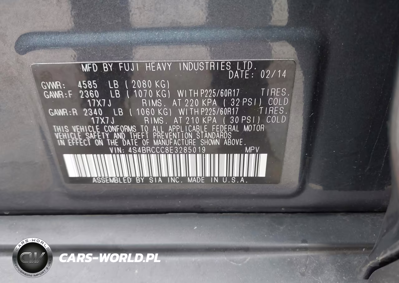 2014 Subaru Outback 2.5I Premium VIN:4S4BRCCC8E3285019 - 9
