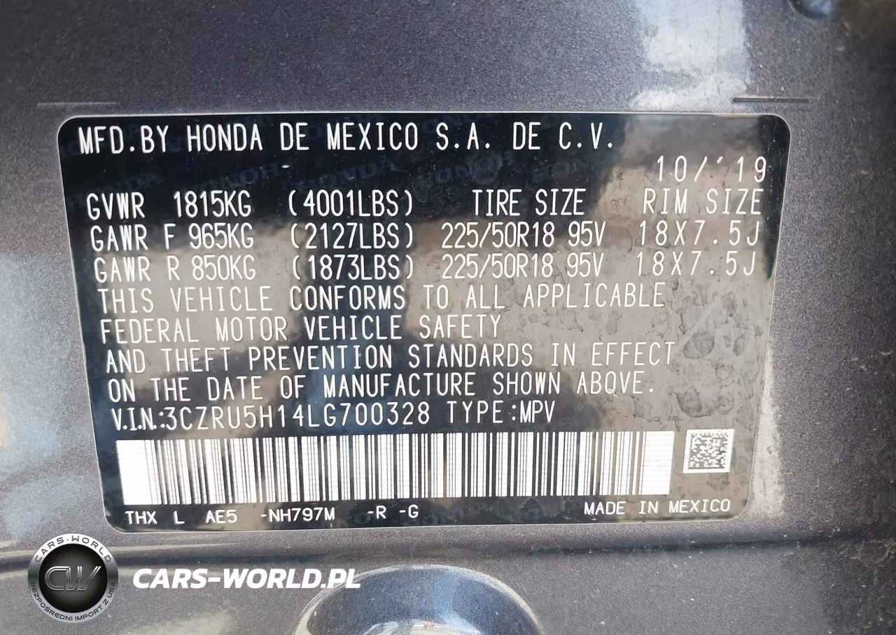 2020 Honda Hr-V 2Wd Sport VIN:3CZRU5H14LG700328 - 9