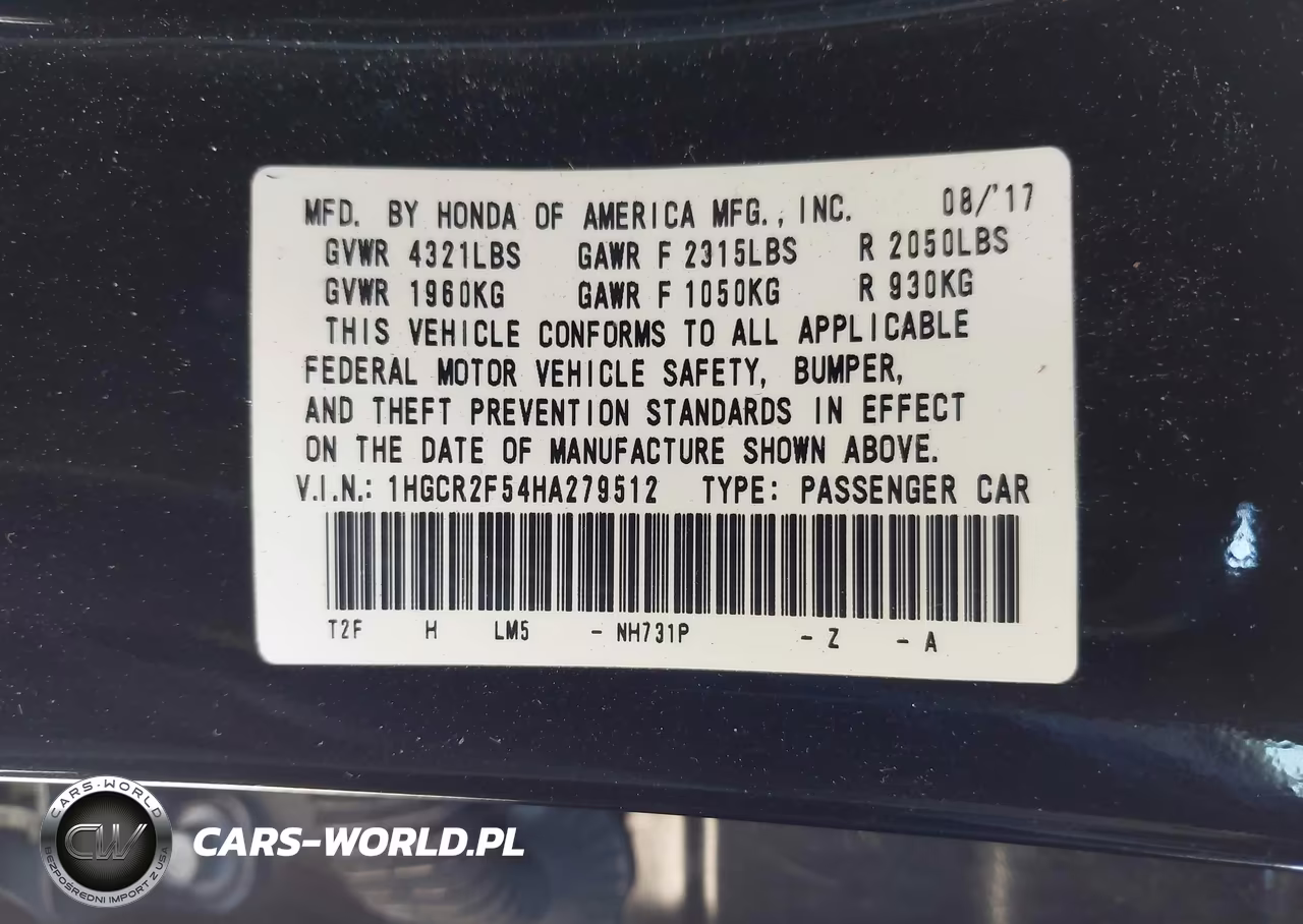 2017 Honda Accord Sport VIN:1HGCR2F54HA279512 - 9