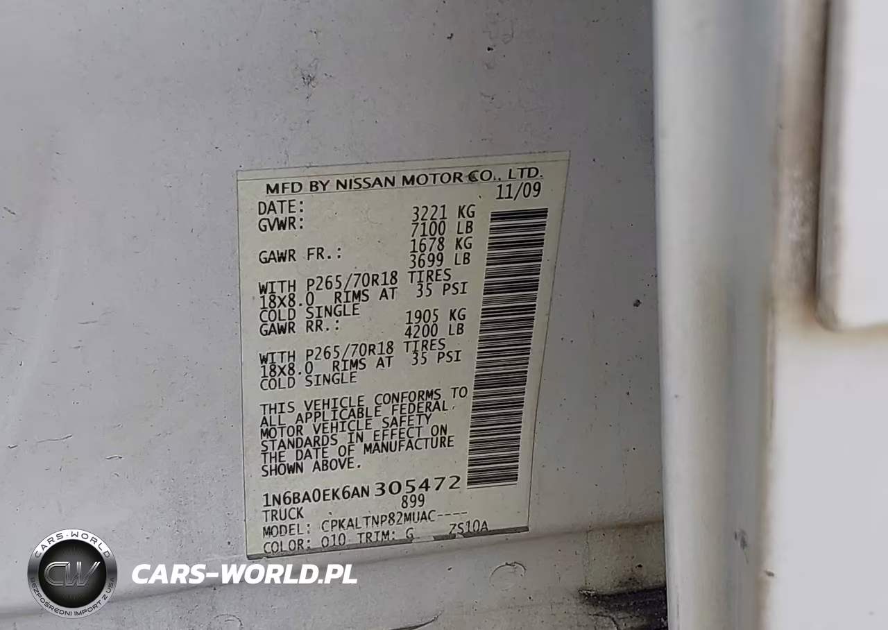 2010 Nissan Titan Se VIN:1N6BA0EK6AN305472 - 9