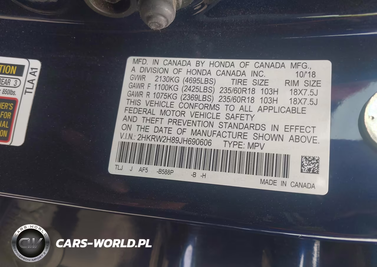 2018 Honda Cr-V Ex-L-Ex-L Navi VIN:2HKRW2H89JH690606 - 9