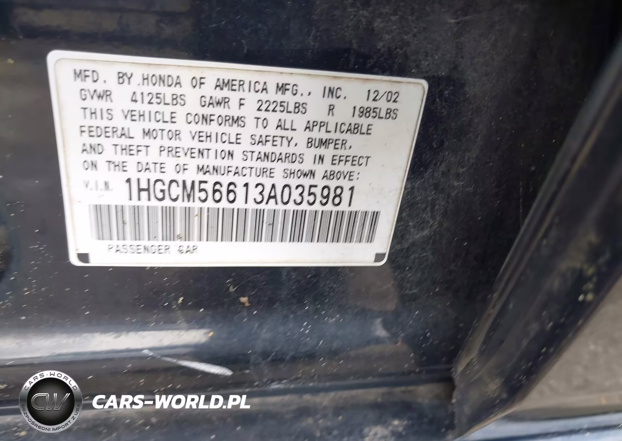 2003 Honda Accord 2.4 Ex VIN:1HGCM56613A035981 - 9