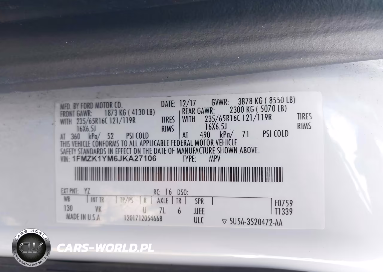2018 Ford Transit-150 Xl VIN:1FMZK1YM6JKA27106 - 9