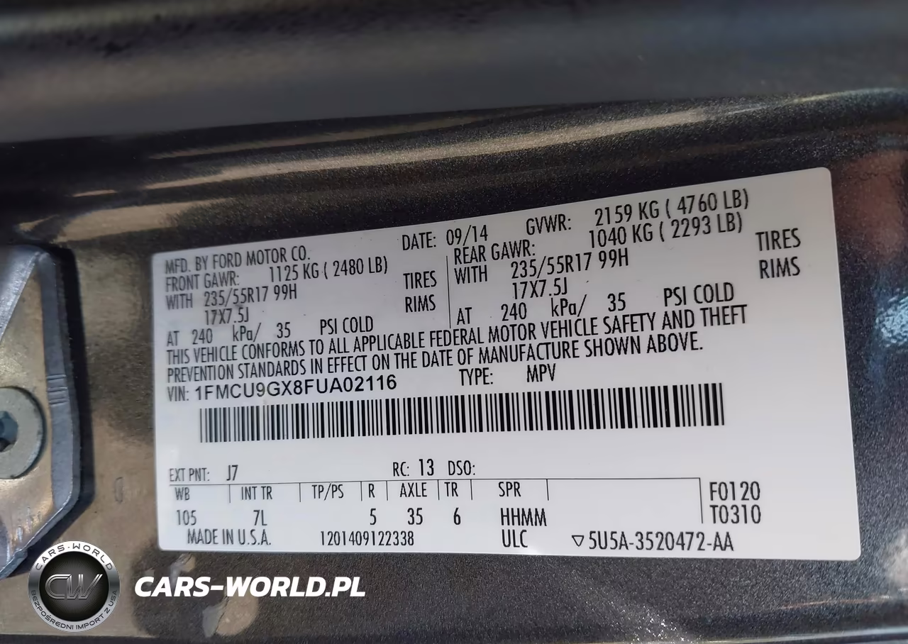 2015 Ford Escape Se VIN:1FMCU9GX8FUA02116 - 9
