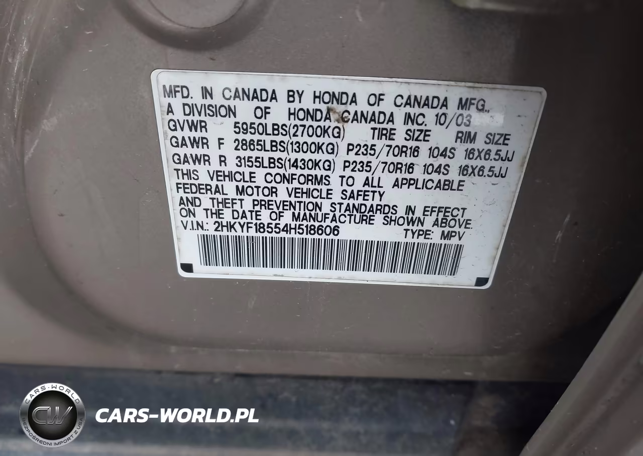 2004 Honda Pilot Ex-L VIN:2HKYF18554H518606 - 9