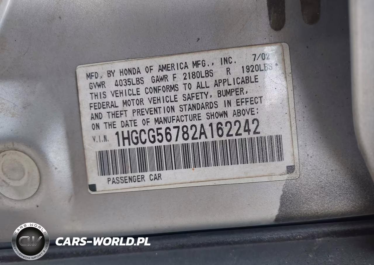 2002 Honda Accord 2.3 Se VIN:1HGCG56782A162242 - 9