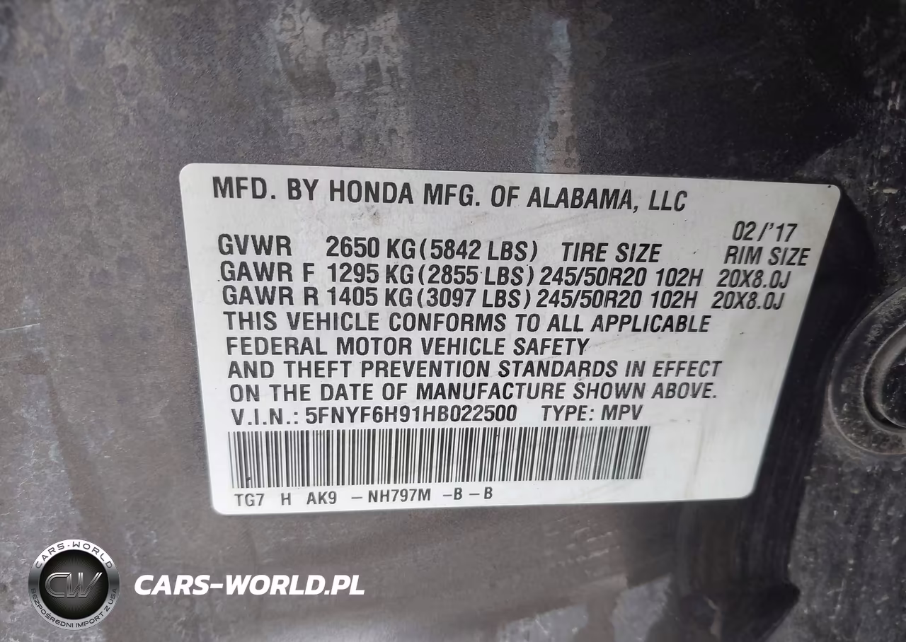 2017 Honda Pilot Touring VIN:5FNYF6H91HB022500 - 9