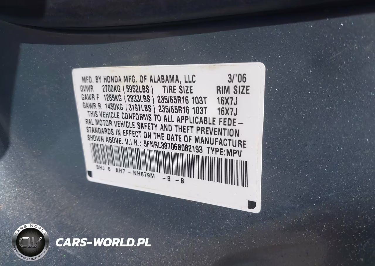 2006 Honda Odyssey Ex-L VIN:5FNRL38706B082193 - 9