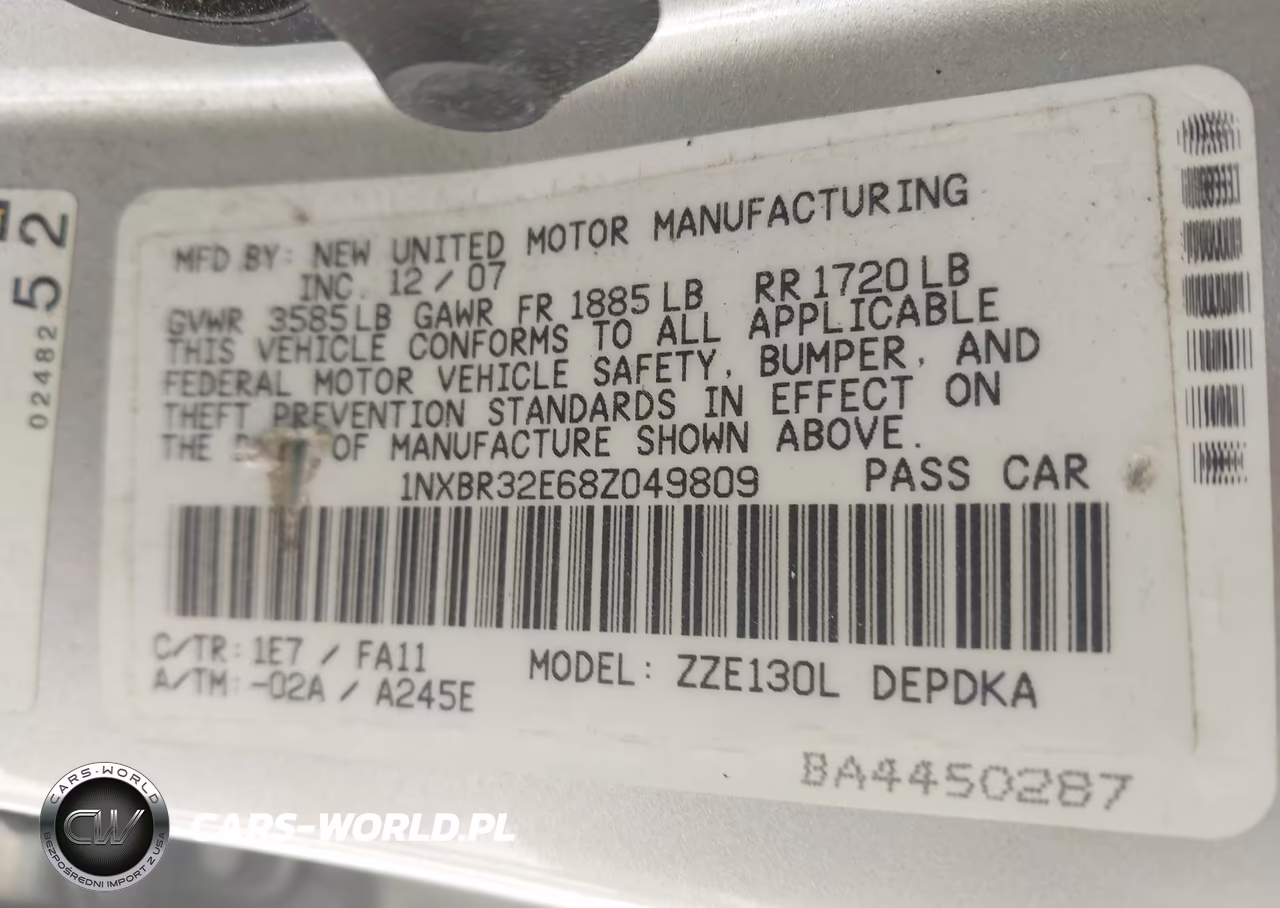 2008 Toyota Corolla Ce VIN:1NXBR32E68Z049809 - 9