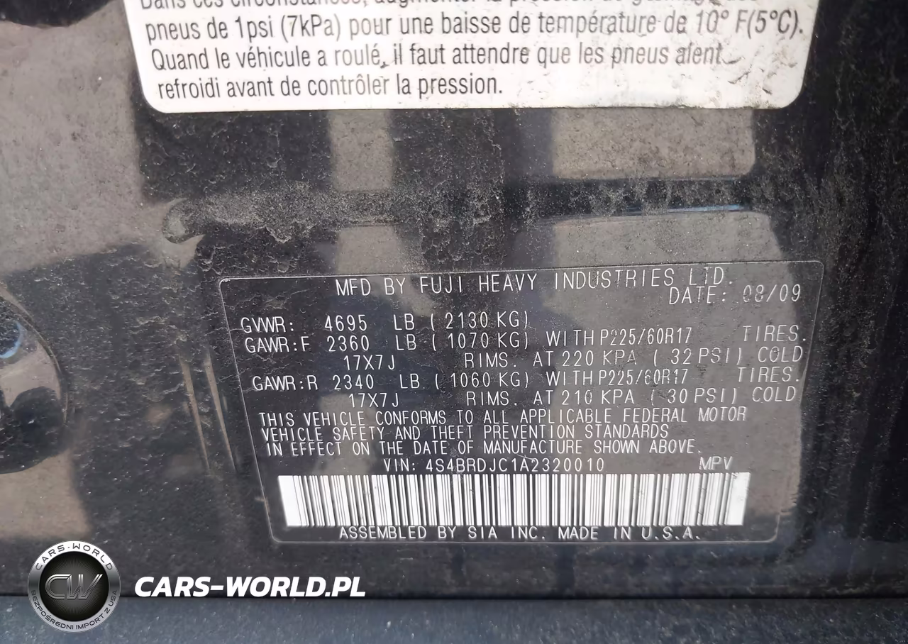 2010 Subaru Outback 3.6R Limited VIN:4S4BRDJC1A2320010 - 9
