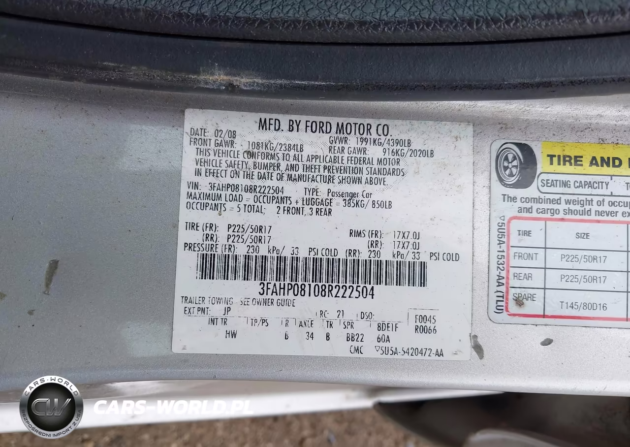 2008 Ford Fusion Sel VIN:3FAHP08108R222504 - 9