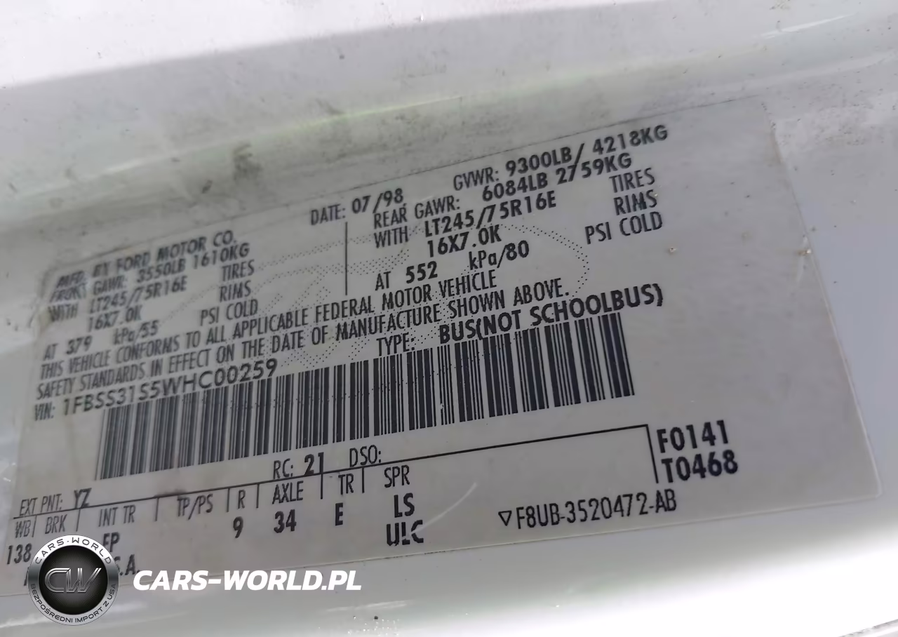 1998 Ford Super Club Wagon Xl-Xlt VIN:1FBSS31S5WHC00259 - 9