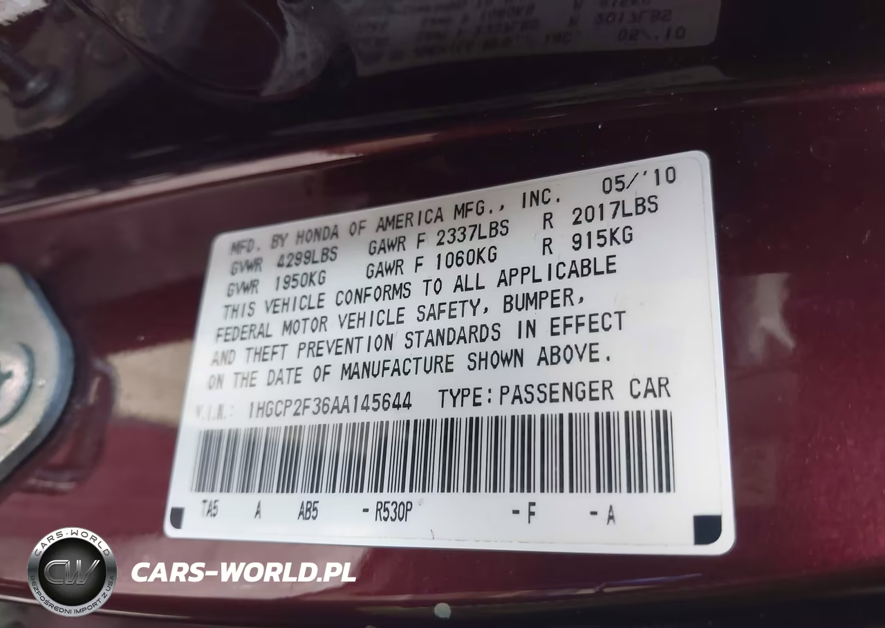 2010 Honda Accord 2.4 Lx VIN:1HGCP2F36AA145644 - 9