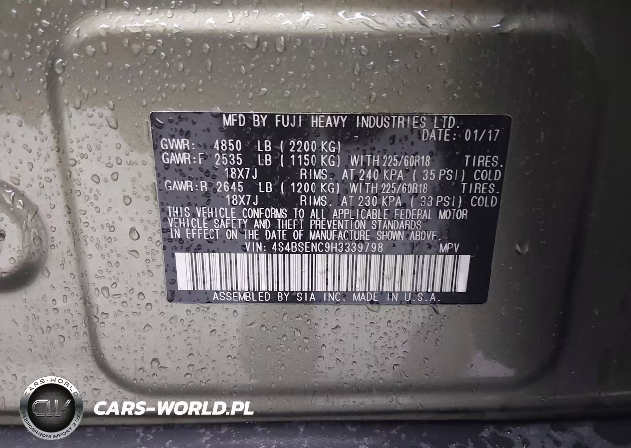 2017 Subaru Outback 3.6R Limited VIN:4S4BSENC9H3339798 - 9