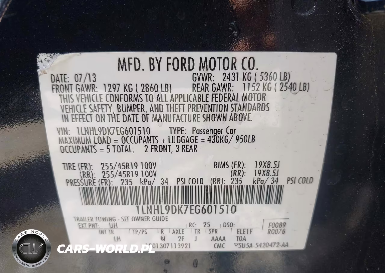 2014 Lincoln Mks VIN:1LNHL9DK7EG601510 - 9