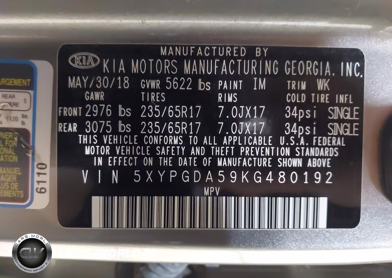 2019 Kia Sorento 3.3L Lx VIN:5XYPGDA59KG480192 - 9