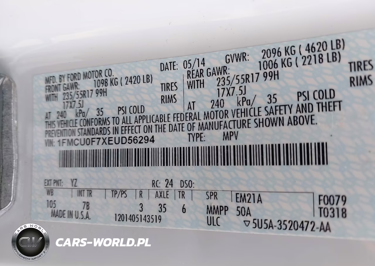 2014 Ford Escape S VIN:1FMCU0F7XEUD56294 - 9
