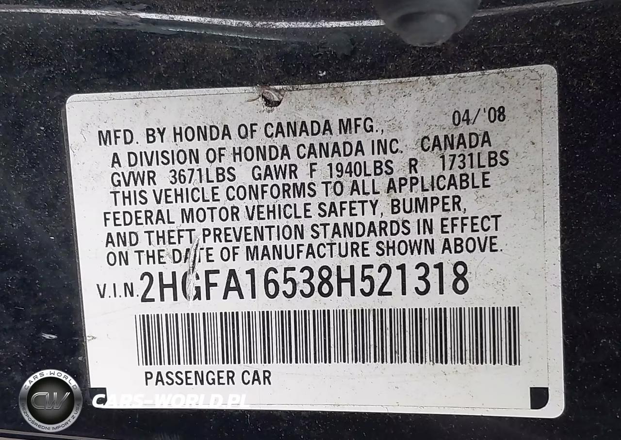 2008 Honda Civic Lx VIN:2HGFA16538H521318 - 9
