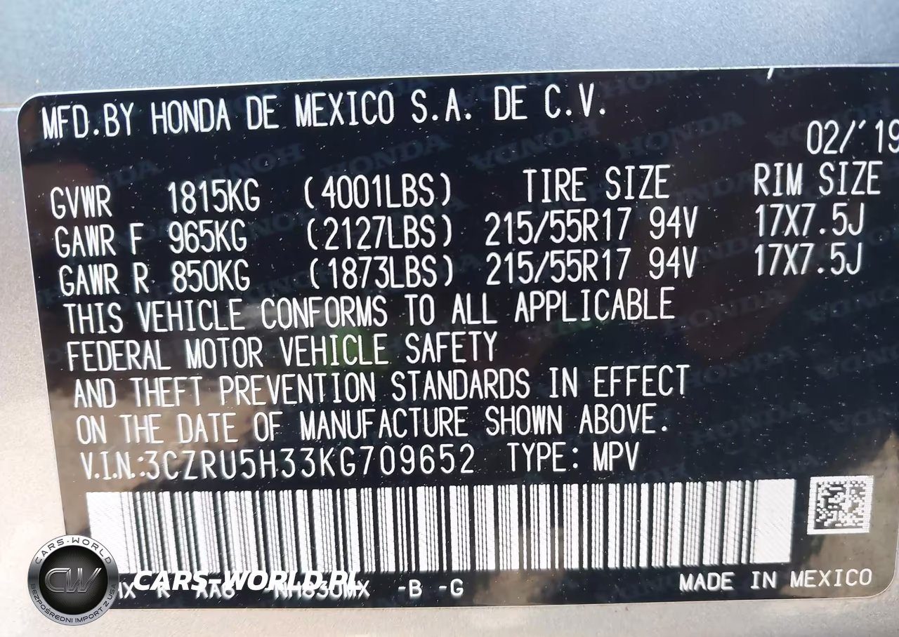 2019 Honda Hr-V Lx VIN:3CZRU5H33KG709652 - 9