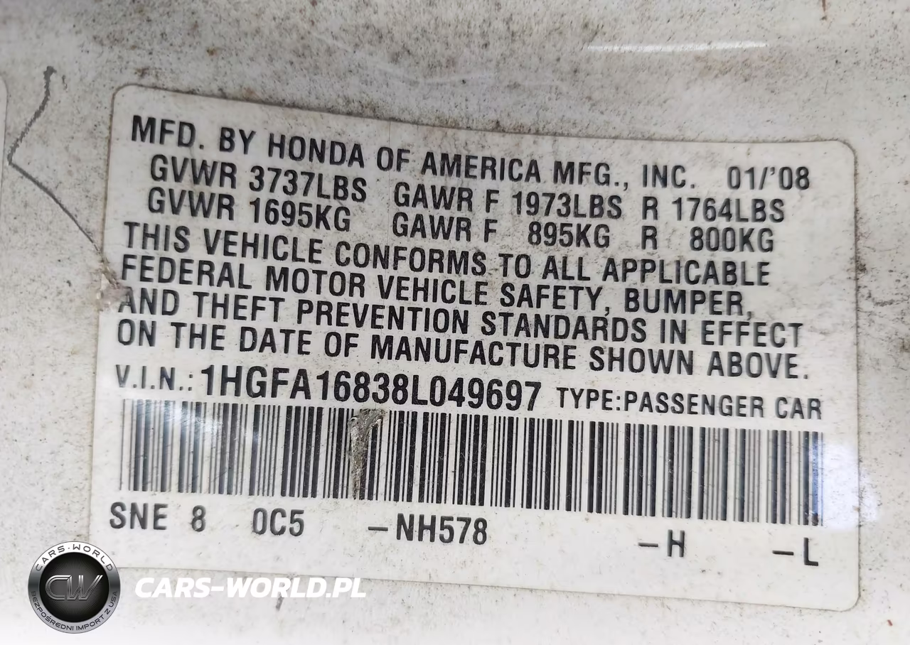 2008 Honda Civic Ex VIN:1HGFA16838L049697 - 9