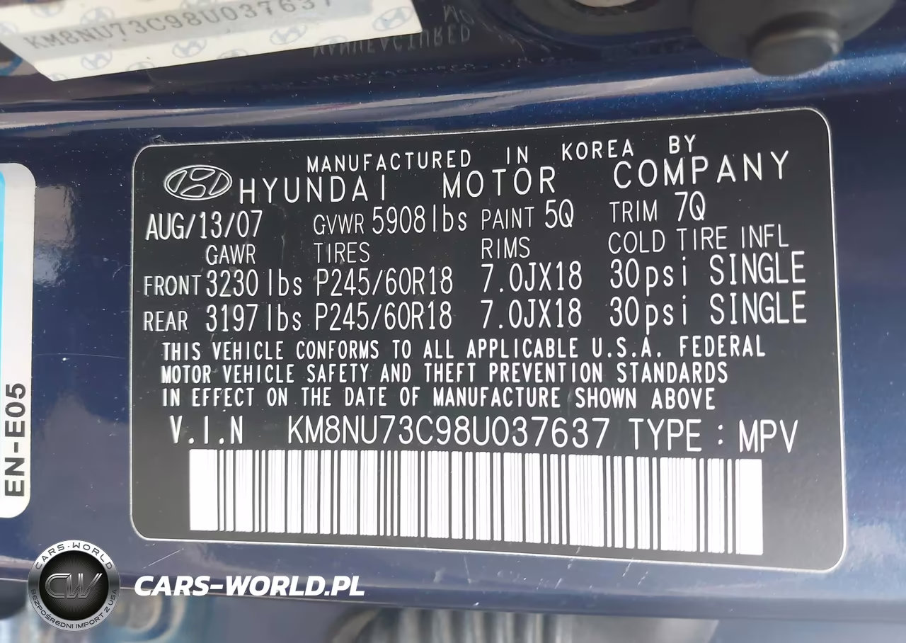 2008 Hyundai Veracruz VIN:KM8NU73C98U037637 - 9