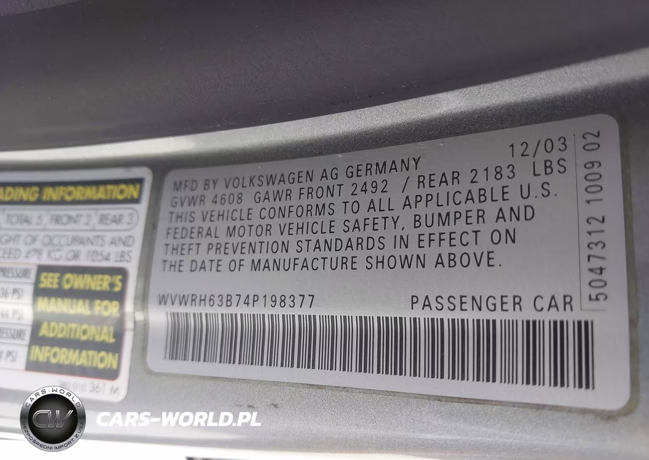 2004 Volkswagen Passat Glx VIN:WVWRH63B74P198377 - 9