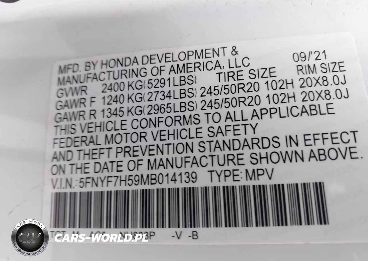 2021 Honda Passport 2Wd Ex-L VIN:5FNYF7H59MB014139 - 9