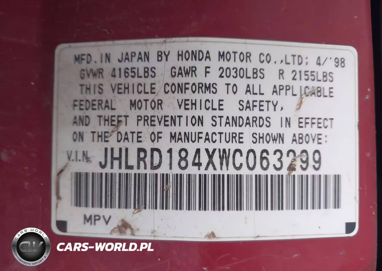 1998 Honda Cr-V Lx VIN:JHLRD184XWC063299 - 9