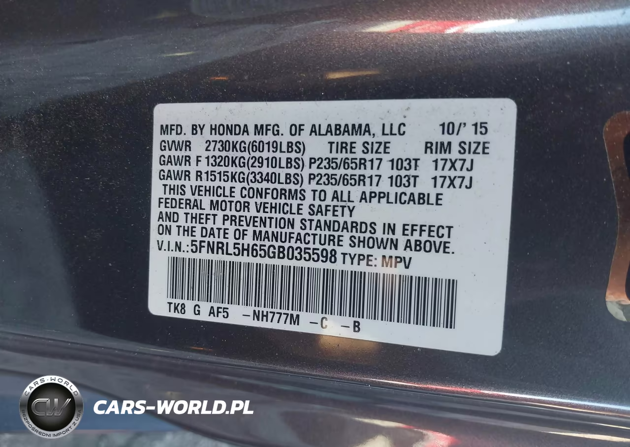 2016 Honda Odyssey Ex-L VIN:5FNRL5H65GB035598 - 9