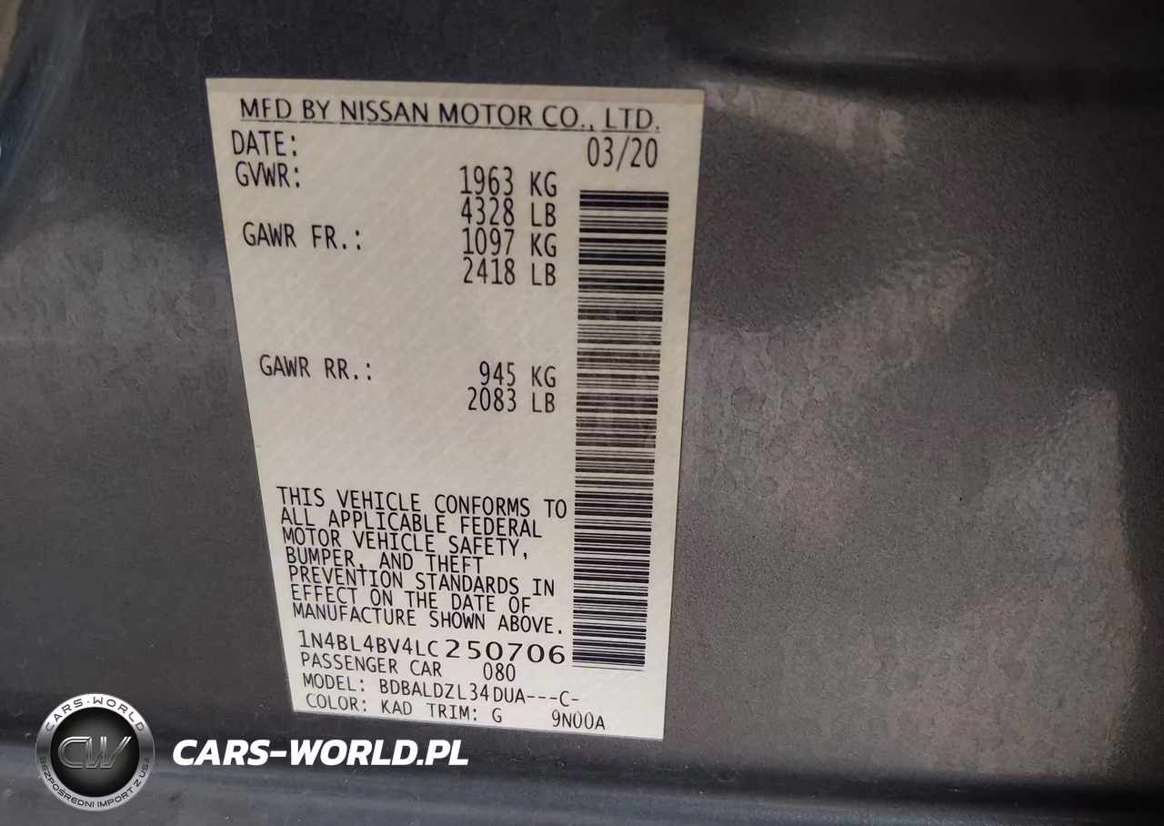 2020 Nissan Altima S Fwd VIN:1N4BL4BV4LC250706 - 9