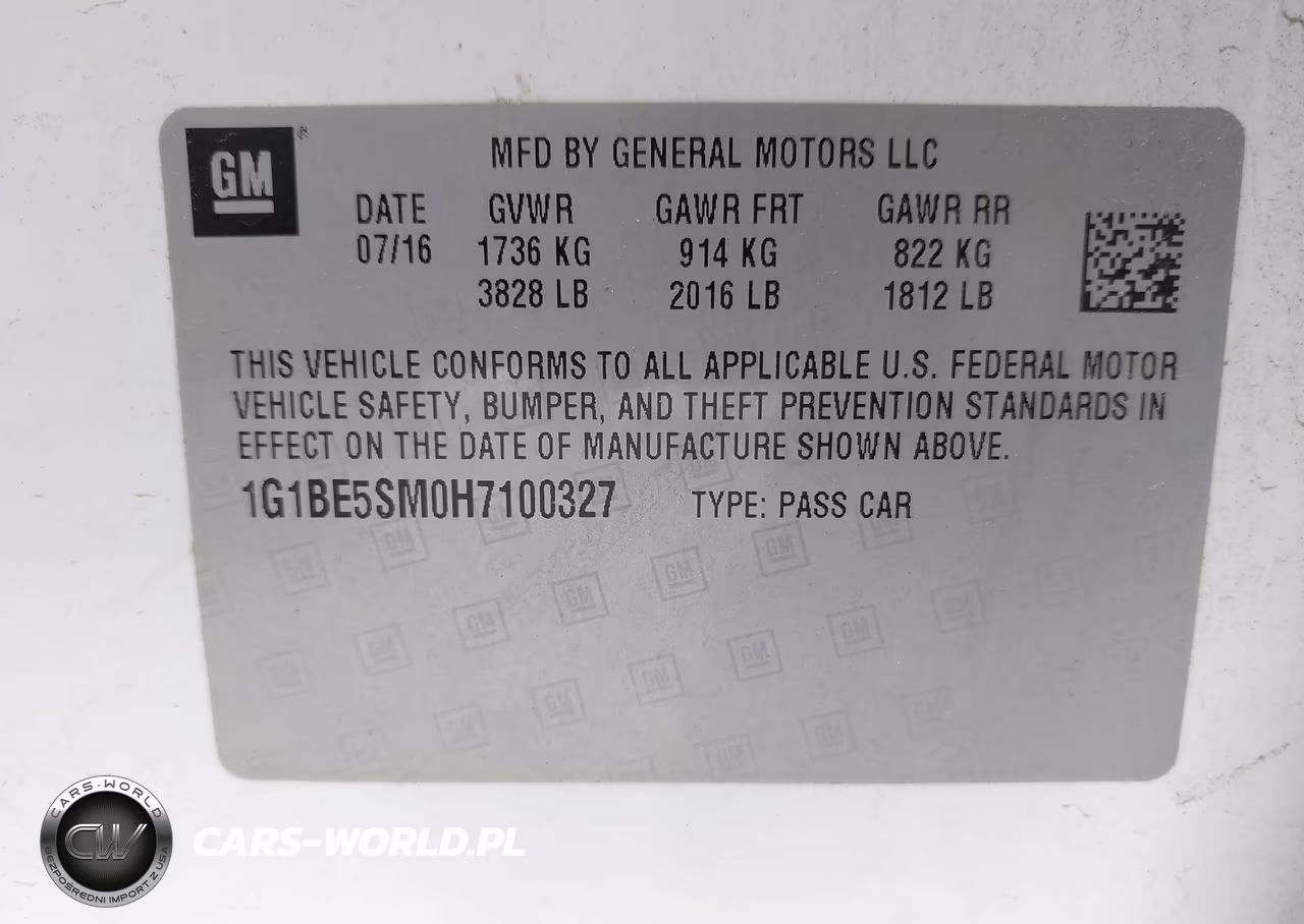CHEVROLET CRUZE VIN:1G1BE5SM0H7100327 - 9