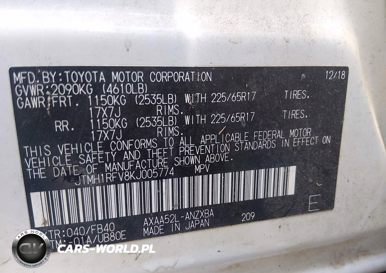 2019 Toyota Rav4 Le VIN:JTMH1RFV8KJ005774 - 9