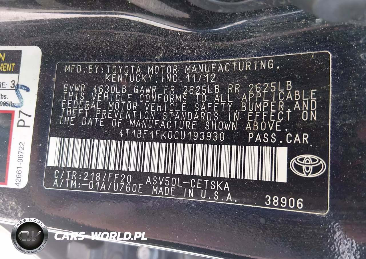 2012 Toyota Camry Se VIN:4T1BF1FK0CU193930 - 9