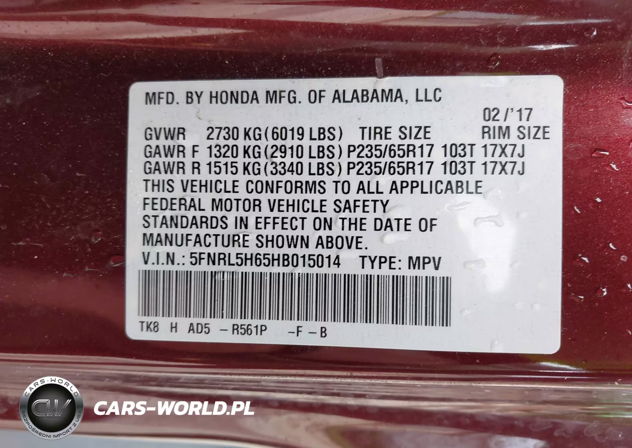 2017 Honda Odyssey Ex-L VIN:5FNRL5H65HB015014 - 9