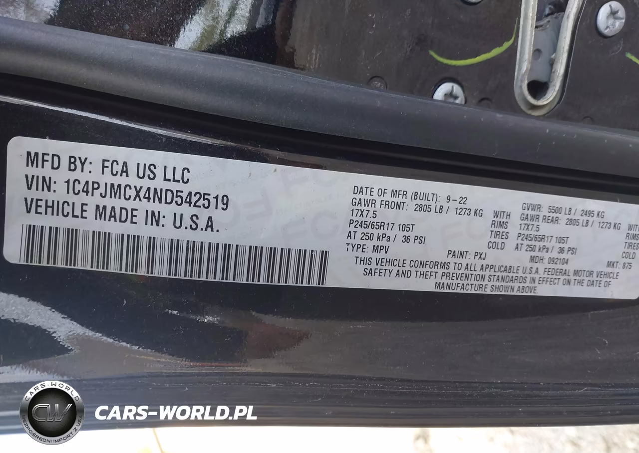 2022 Jeep Cherokee X 4X4 VIN:1C4PJMCX4ND542519 - 9