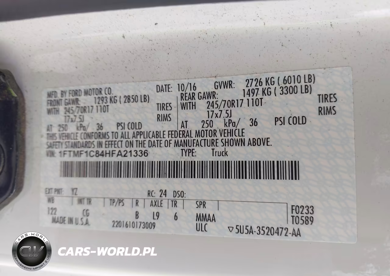 2017 Ford F-150 Xl VIN:1FTMF1C84HFA21336 - 9
