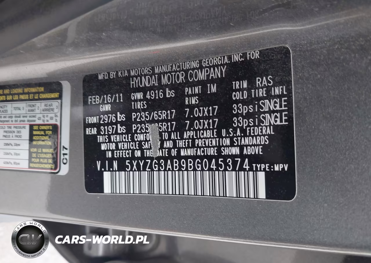 2011 Hyundai Santa Fe Gls VIN:5XYZG3AB9BG045374 - 9