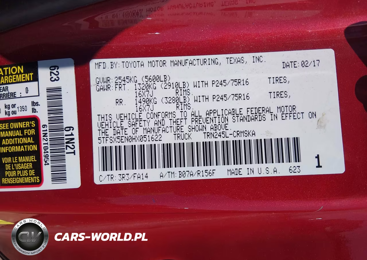 2017 Toyota Tacoma Sr VIN:5TFSX5EN0HX051622 - 9