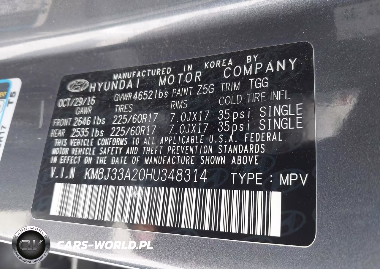2017 Hyundai Tucson Eco VIN:KM8J33A20HU348314 - 9