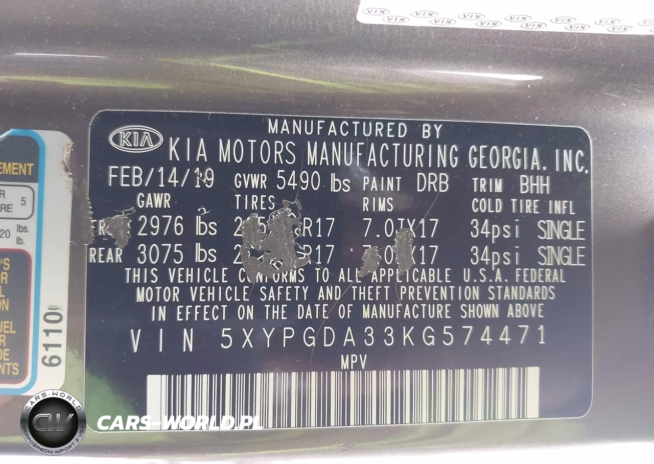 2019 Kia Sorento 2.4L Lx VIN:5XYPGDA33KG574471 - 9
