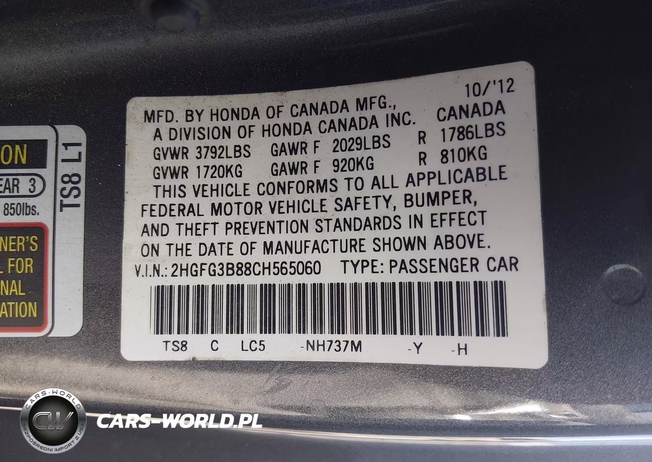 2012 Honda Civic Ex VIN:2HGFG3B88CH565060 - 9