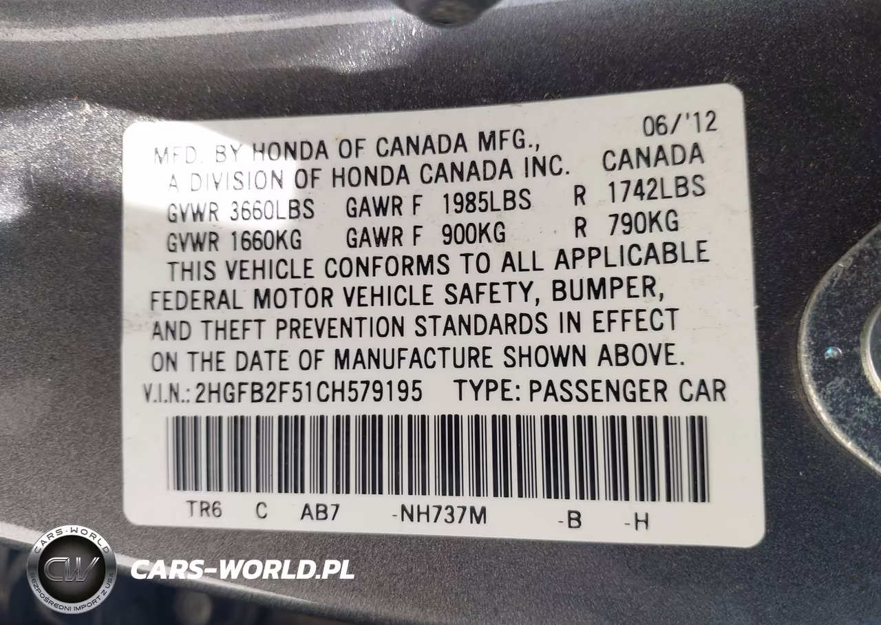 2012 Honda Civic Lx VIN:2HGFB2F51CH579195 - 9