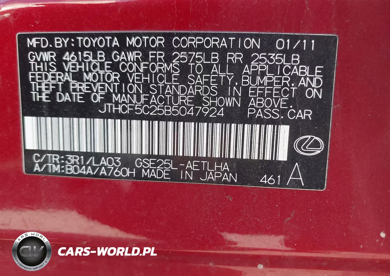 2011 Lexus Is 250 VIN:JTHCF5C25B5047924 - 9